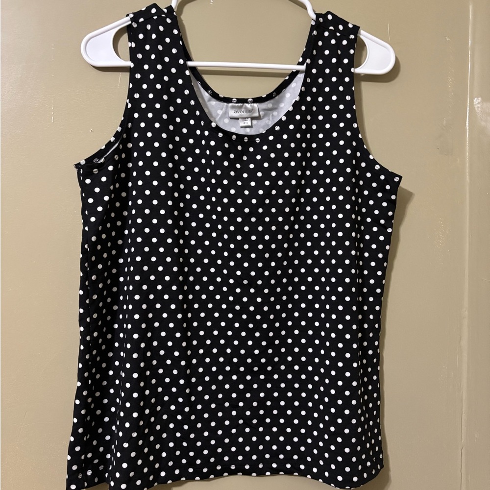 Avenue Black and White Polka Dot Tank Top